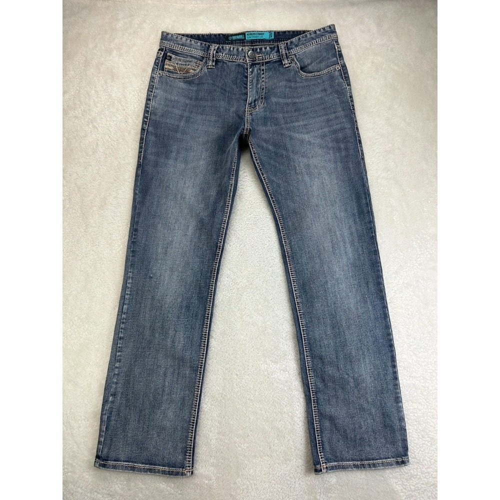 Rock & Roll Denim Revolver Straight Jeans Mens 34x32 Blue Western Cowboy Rodeo